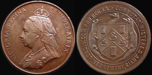 1897 60th Year of Reign Commemorative
BHM #3550 Rarity "N" Normal

Bronze 39mm 31 grms

Birmingham Mint

 Ironmongers Union Honor
The ironmongers Company was granted arms in 1455 and it's first charter in 1463
