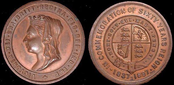 1897 Victoria Jubilee by the Birmingham Ltd mint
British Historical Medals #3552

Bronze 39mm 25.5 gms.
