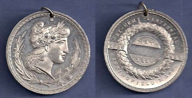 1886 Springfield, Mass. Anniversary Medal
35mm - White Metal

This piece is listed as Storer 1642 in the Numismatics of Massachusetts.  It was struck to commemorate the Bi-Semi-Centennial of the city.
Keywords: storer, springfield, mass, 