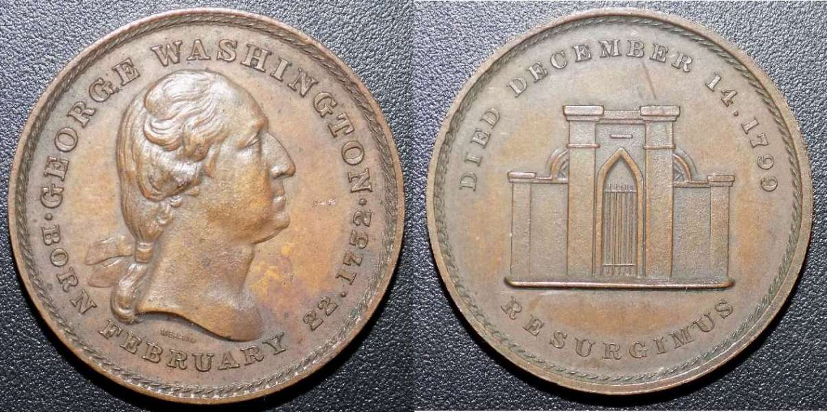 SCH C-32 Washington Bust / Rersurgimus - Copper
31mm - Listed as B-122 in Baker
Described as scarce by Schenkman
