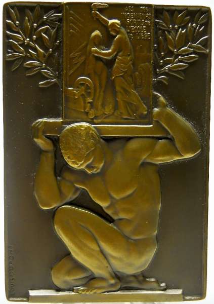 NUDE MALE HOLDING PLAQUE
